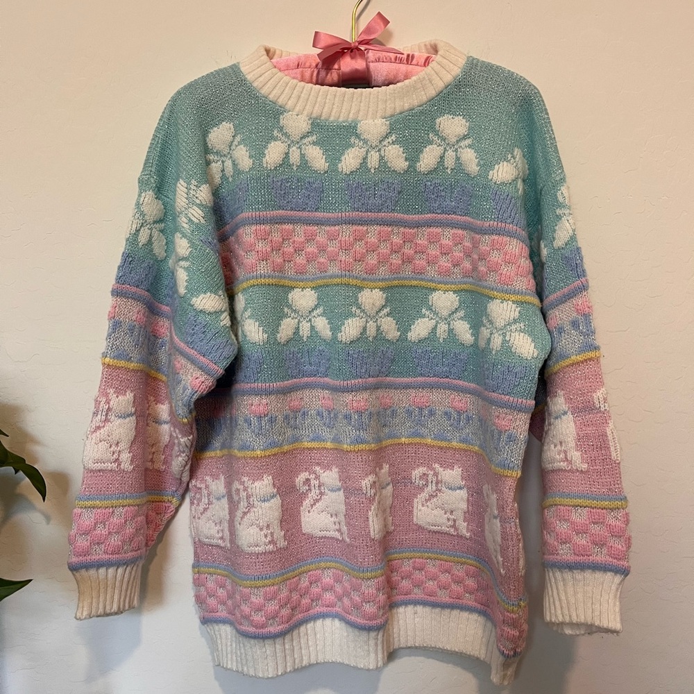 Vintage Kawaii Pastel Cat Sweater